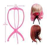 Soporte para peluca para peinar, 1 paquete de soportes para pelucas plegables para pelucas cortas, soporte para peluca de viaje portátil para mujeres y niñas (14,2 pulgadas, rosa)
